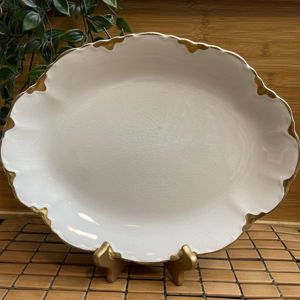 Vintage Johnson Brothers Chantilly Gold Gild Serving Platter England As is READ